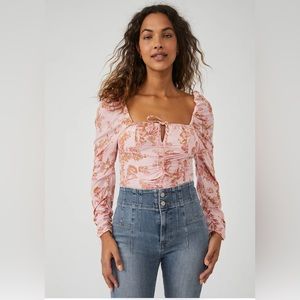 NWT Small Free People hilary printed top pink combo